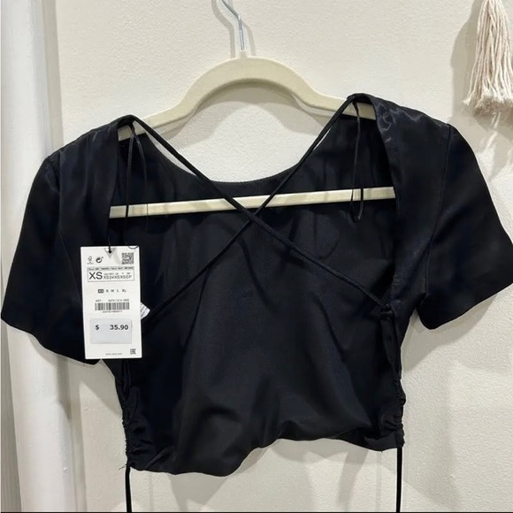 Zara Satin Crop Top with Open Back - Picture 2 of 2